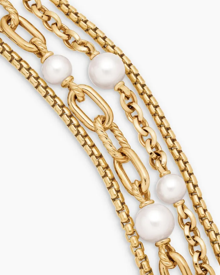 DY Madison Pearl Multi Row Chain Necklace In 18K Yellow Gold With Pearls Women David Yurman Chain DY Madison Pearl Multi Row Chain Necklace In 18K Yellow Gold With Pearls Women David Yurman Chain