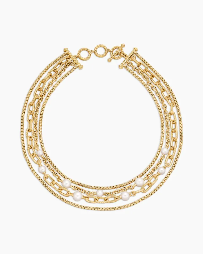 DY Madison Pearl Multi Row Chain Necklace In 18K Yellow Gold With Pearls Women David Yurman Chain DY Madison Pearl Multi Row Chain Necklace In 18K Yellow Gold With Pearls Women David Yurman Chain
