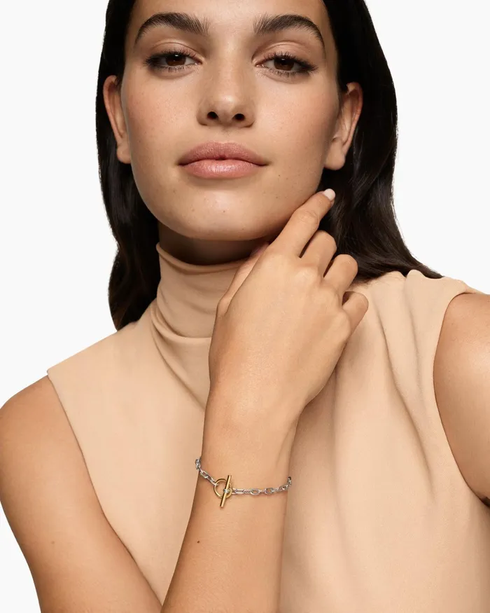 DY Madison Toggle Chain Bracelet In Sterling Silver With 18K Yellow Gold 3mm Women David Yurman Chain DY Madison Toggle Chain Bracelet In Sterling Silver With 18K Yellow Gold 3mm Women David Yurman Chain