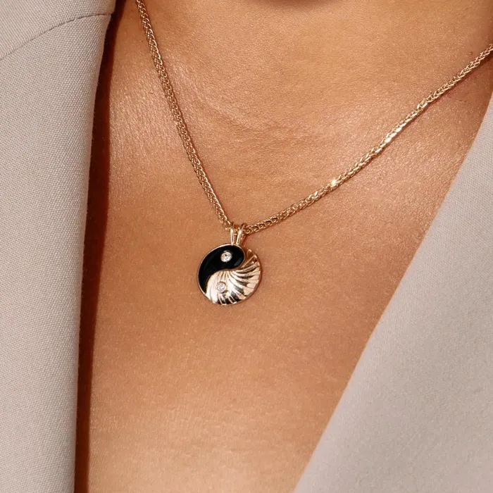 Fine Jewelry Women Alex And Ani Black Onyx Yin Yang Precious Necklace 14kt Gold Over Sterling Silver