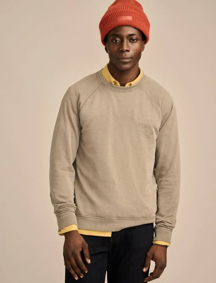 Fleece Logo Raglan Crew Vetiver Men Lucky Brand Activewear