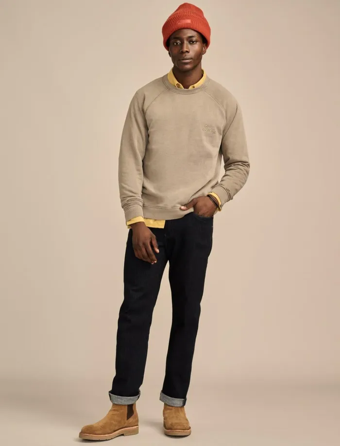 Fleece Logo Raglan Crew Vetiver Men Lucky Brand Activewear