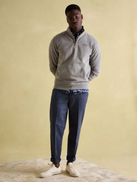 Fleeces and Sweatshirts Men Joules Grey Marl Quarter Zip Graphic Sweatshirt