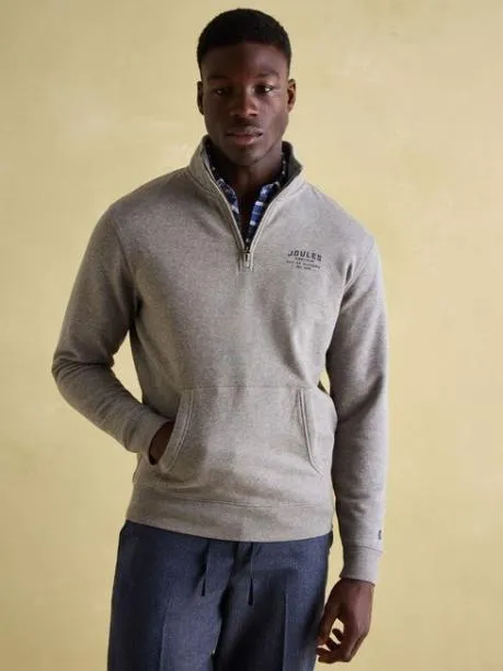 Fleeces and Sweatshirts Men Joules Grey Marl Quarter Zip Graphic Sweatshirt