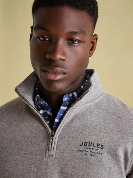 Fleeces and Sweatshirts Men Joules Grey Marl Quarter Zip Graphic Sweatshirt