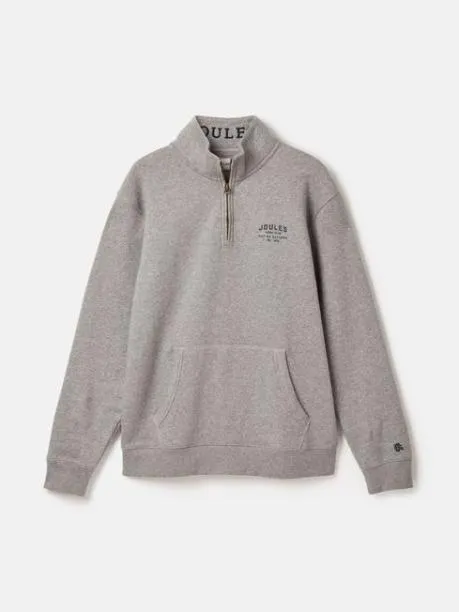Fleeces and Sweatshirts Men Joules Grey Marl Quarter Zip Graphic Sweatshirt