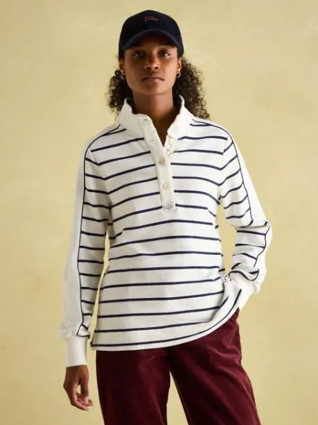 Fleeces and Sweatshirts Women Joules Navy Button Down Striped Sweatshirt