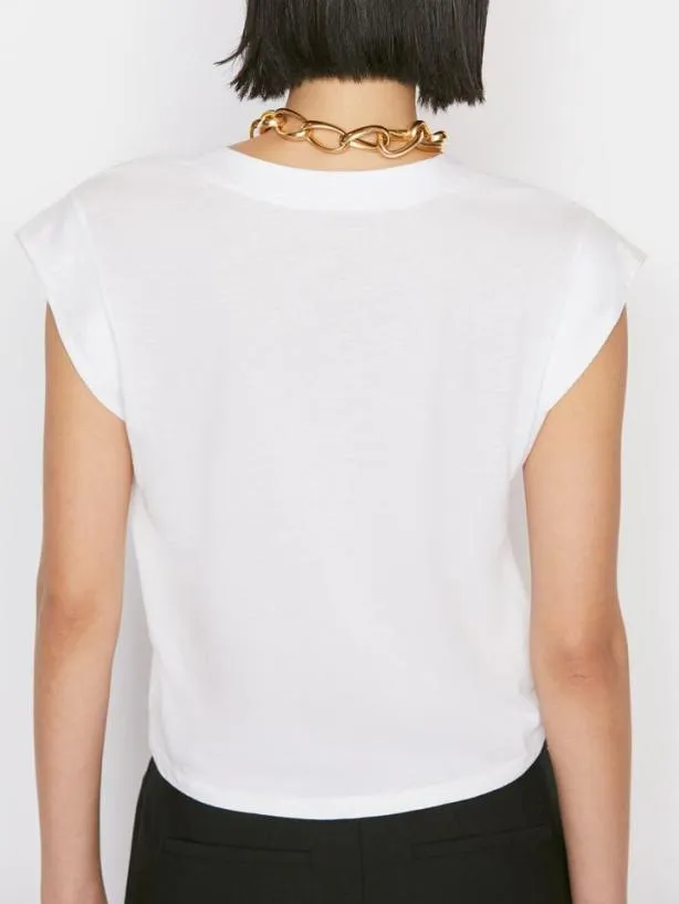 Frame Le High Rise V Neck Tee In Blanc Blanc Women Tanks and Tees Frame Le High Rise V Neck Tee In Blanc Blanc Women Tanks and Tees