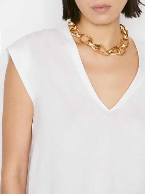 Frame Le High Rise V Neck Tee In Blanc Blanc Women Tanks and Tees Frame Le High Rise V Neck Tee In Blanc Blanc Women Tanks and Tees