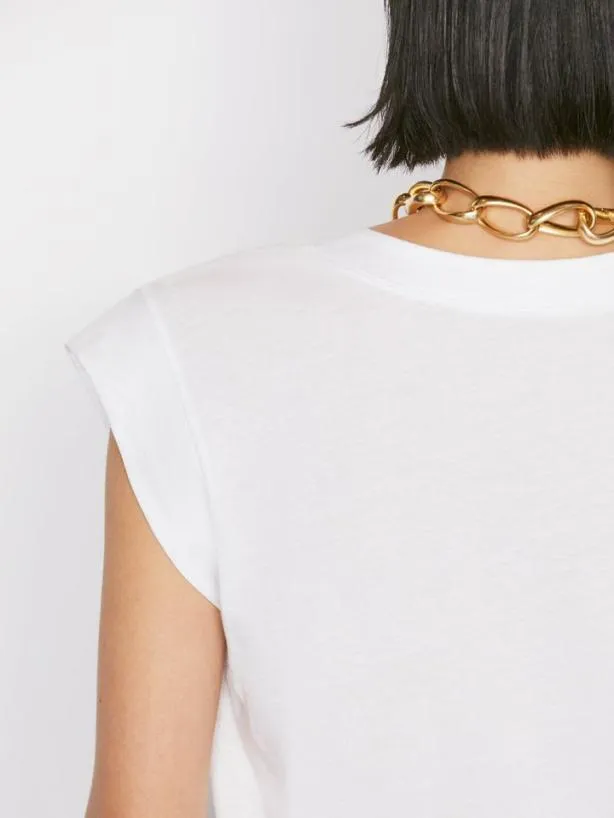 Frame Le High Rise V Neck Tee In Blanc Blanc Women Tanks and Tees Frame Le High Rise V Neck Tee In Blanc Blanc Women Tanks and Tees