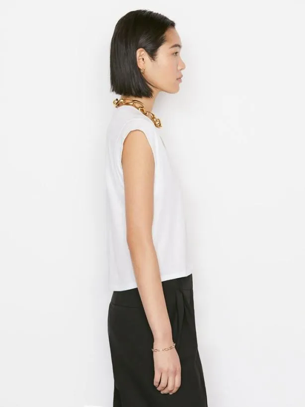 Frame Le High Rise V Neck Tee In Blanc Blanc Women Tanks and Tees Frame Le High Rise V Neck Tee In Blanc Blanc Women Tanks and Tees
