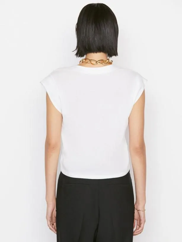 Frame Le High Rise V Neck Tee In Blanc Blanc Women Tanks and Tees Frame Le High Rise V Neck Tee In Blanc Blanc Women Tanks and Tees