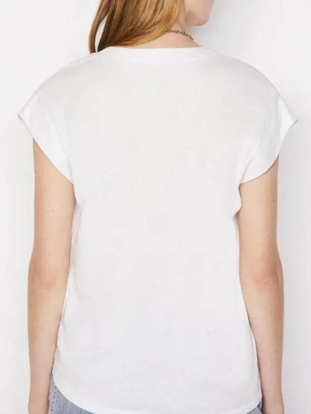 Frame Le Mid Rise V Neck Tee In Blanc Blanc Women Tanks and Tees Frame Le Mid Rise V Neck Tee In Blanc Blanc Women Tanks and Tees