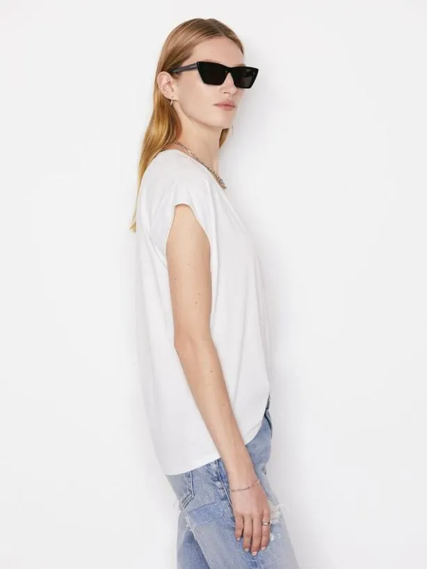 Frame Le Mid Rise V Neck Tee In Blanc Blanc Women Tanks and Tees Frame Le Mid Rise V Neck Tee In Blanc Blanc Women Tanks and Tees