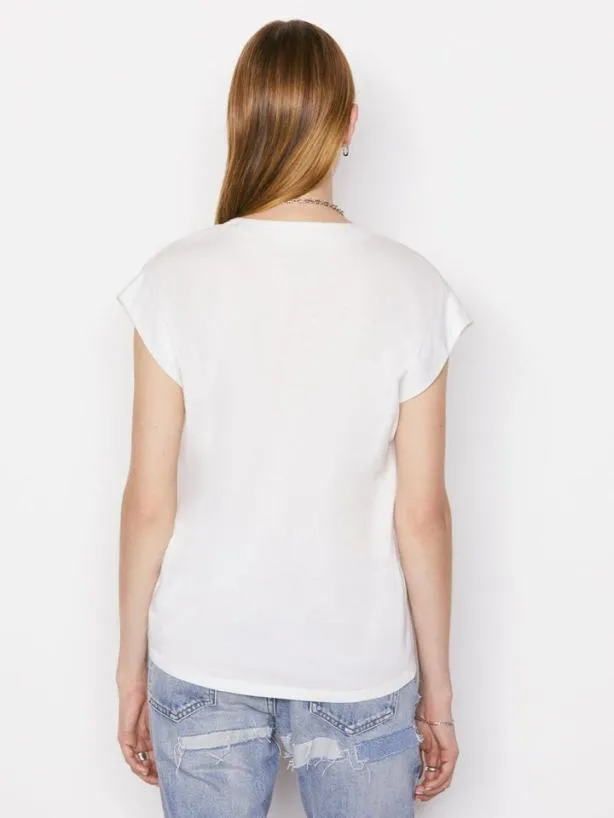 Frame Le Mid Rise V Neck Tee In Blanc Blanc Women Tanks and Tees Frame Le Mid Rise V Neck Tee In Blanc Blanc Women Tanks and Tees