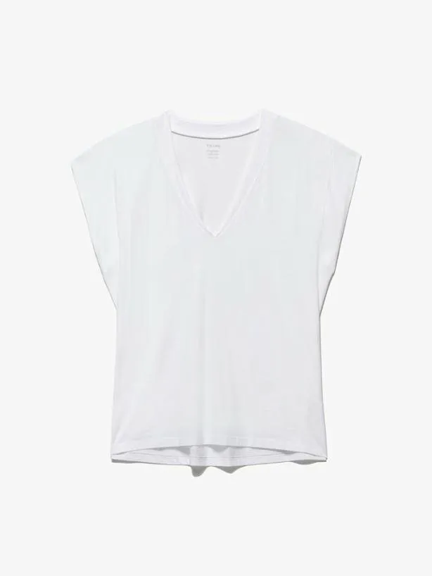 Frame Le Mid Rise V Neck Tee In Blanc Blanc Women Tanks and Tees Frame Le Mid Rise V Neck Tee In Blanc Blanc Women Tanks and Tees
