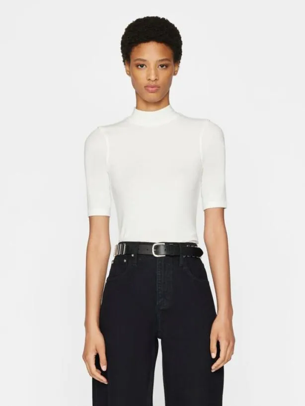 Frame Refined Rib Mock Neck In Off White Off White Women Tanks and Tees
