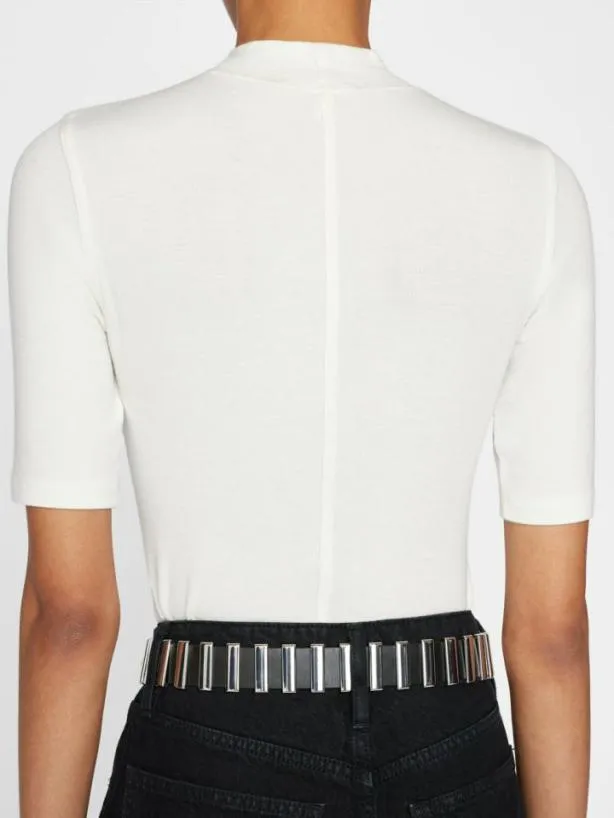 Frame Refined Rib Mock Neck In Off White Off White Women Tanks and Tees Frame Refined Rib Mock Neck In Off White Off White Women Tanks and Tees