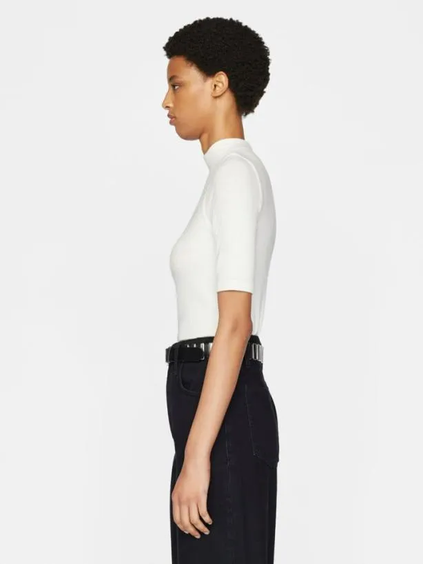 Frame Refined Rib Mock Neck In Off White Off White Women Tanks and Tees Frame Refined Rib Mock Neck In Off White Off White Women Tanks and Tees