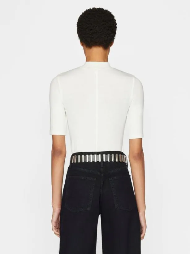 Frame Refined Rib Mock Neck In Off White Off White Women Tanks and Tees Frame Refined Rib Mock Neck In Off White Off White Women Tanks and Tees