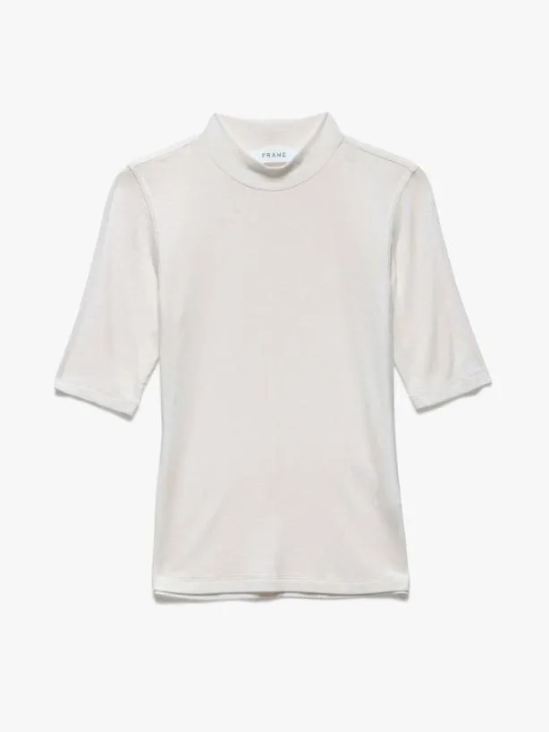 Frame Refined Rib Mock Neck In Off White Off White Women Tanks and Tees Frame Refined Rib Mock Neck In Off White Off White Women Tanks and Tees