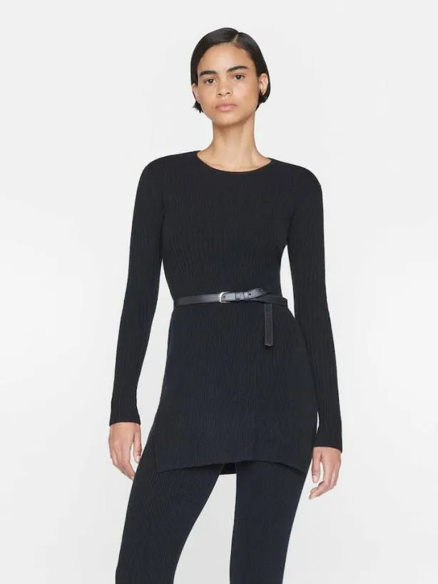 Frame Ribbed Cashmere Tunic In Noir Noir Women Sweaters