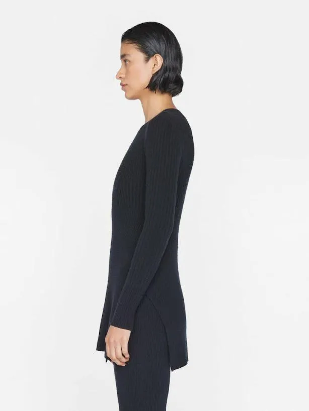 Frame Ribbed Cashmere Tunic In Noir Noir Women Sweaters Frame Ribbed Cashmere Tunic In Noir Noir Women Sweaters
