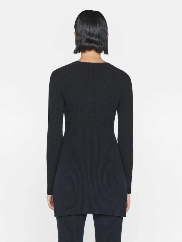 Frame Ribbed Cashmere Tunic In Noir Noir Women Sweaters Frame Ribbed Cashmere Tunic In Noir Noir Women Sweaters