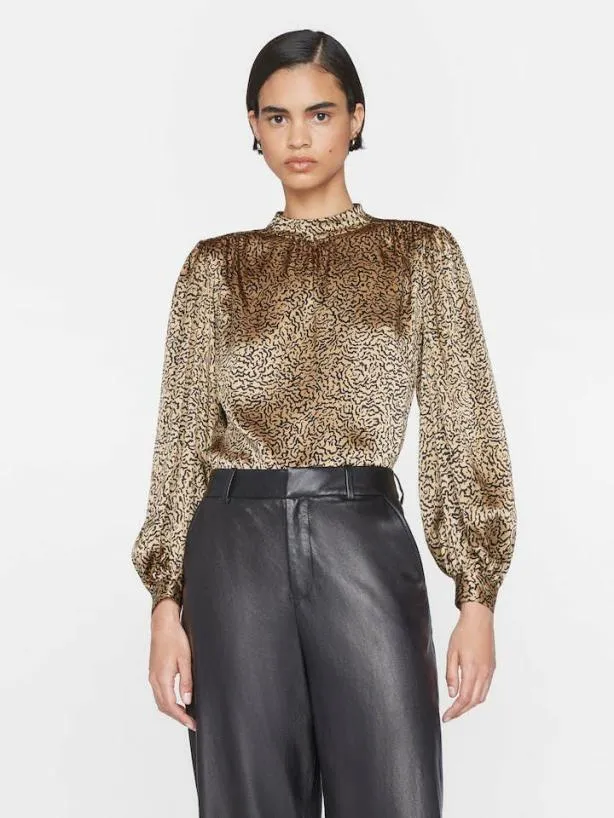 Frame Shirred Mock Neck Blouse In Beige Multi Beige Multi Women Tops and Blouses Frame Shirred Mock Neck Blouse In Beige Multi Beige Multi Women Tops and Blouses