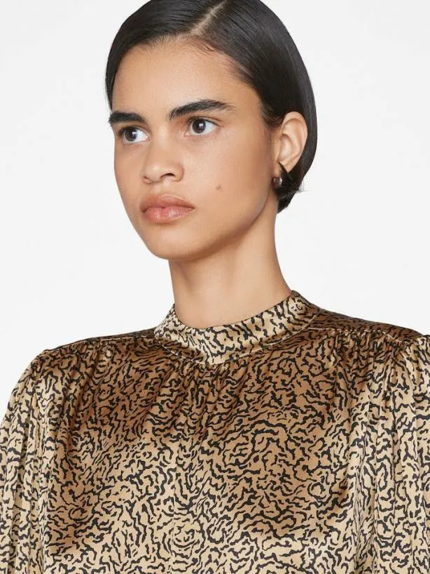Frame Shirred Mock Neck Blouse In Beige Multi Beige Multi Women Tops and Blouses Frame Shirred Mock Neck Blouse In Beige Multi Beige Multi Women Tops and Blouses