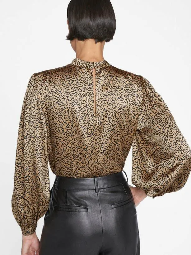Frame Shirred Mock Neck Blouse In Beige Multi Beige Multi Women Tops and Blouses Frame Shirred Mock Neck Blouse In Beige Multi Beige Multi Women Tops and Blouses