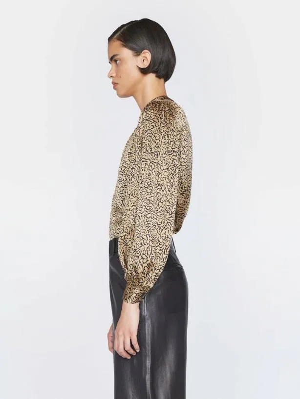 Frame Shirred Mock Neck Blouse In Beige Multi Beige Multi Women Tops and Blouses Frame Shirred Mock Neck Blouse In Beige Multi Beige Multi Women Tops and Blouses