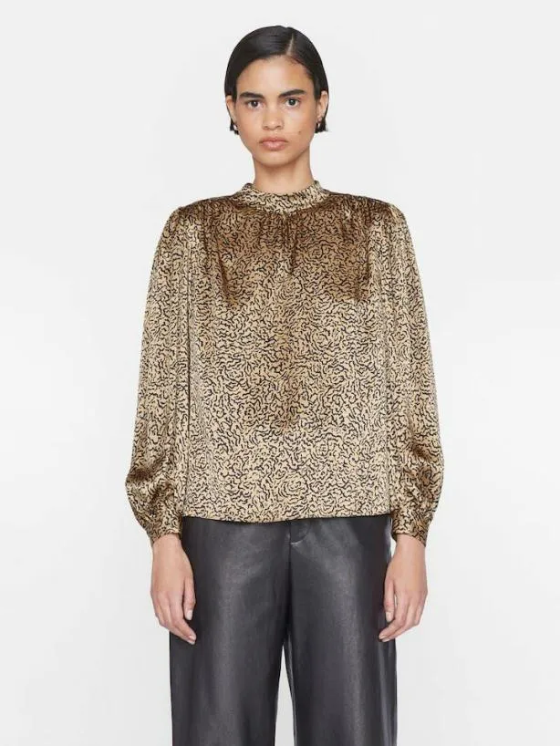 Frame Shirred Mock Neck Blouse In Beige Multi Beige Multi Women Tops and Blouses Frame Shirred Mock Neck Blouse In Beige Multi Beige Multi Women Tops and Blouses