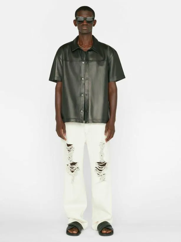 Frame Short Sleeve Leather Shirt In Noir Noir Men Shirts Frame Short Sleeve Leather Shirt In Noir Noir Men Shirts