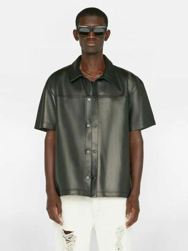 Frame Short Sleeve Leather Shirt In Noir Noir Men Shirts Frame Short Sleeve Leather Shirt In Noir Noir Men Shirts