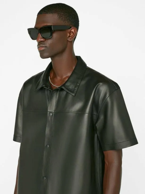 Frame Short Sleeve Leather Shirt In Noir Noir Men Shirts Frame Short Sleeve Leather Shirt In Noir Noir Men Shirts