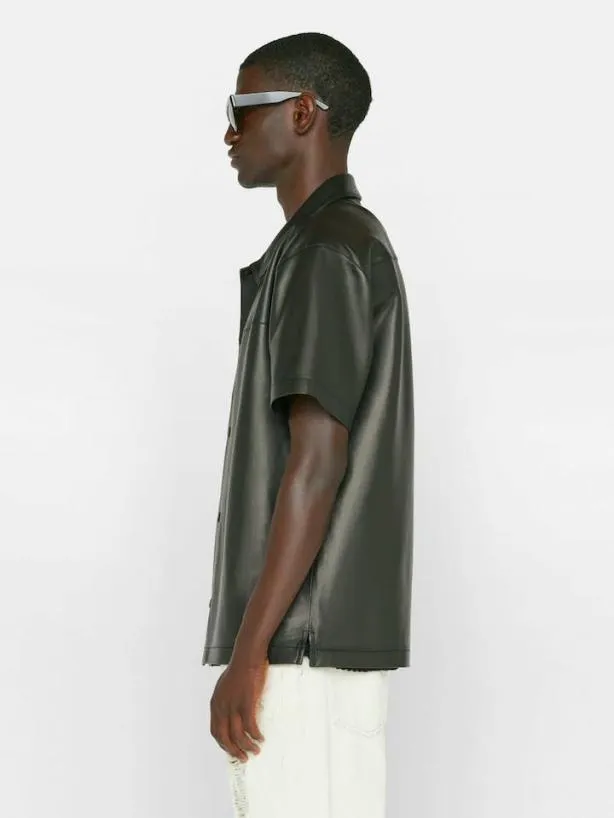 Frame Short Sleeve Leather Shirt In Noir Noir Men Shirts Frame Short Sleeve Leather Shirt In Noir Noir Men Shirts