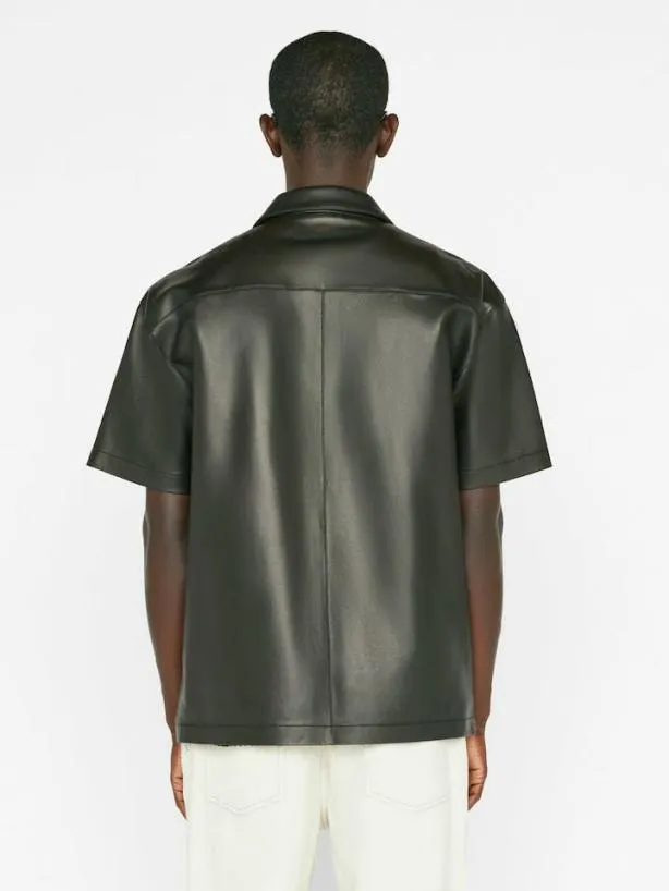 Frame Short Sleeve Leather Shirt In Noir Noir Men Shirts Frame Short Sleeve Leather Shirt In Noir Noir Men Shirts