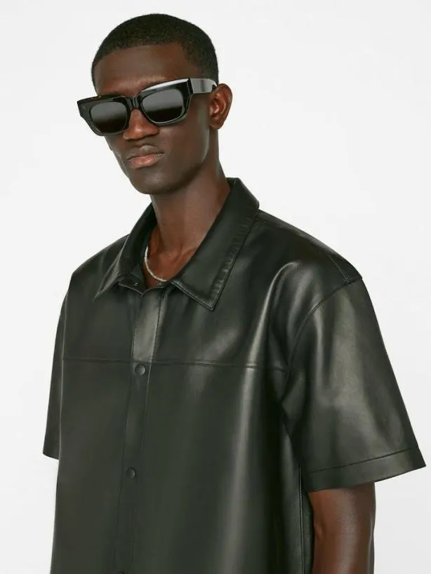 Frame Short Sleeve Leather Shirt In Noir Noir Men Shirts Frame Short Sleeve Leather Shirt In Noir Noir Men Shirts