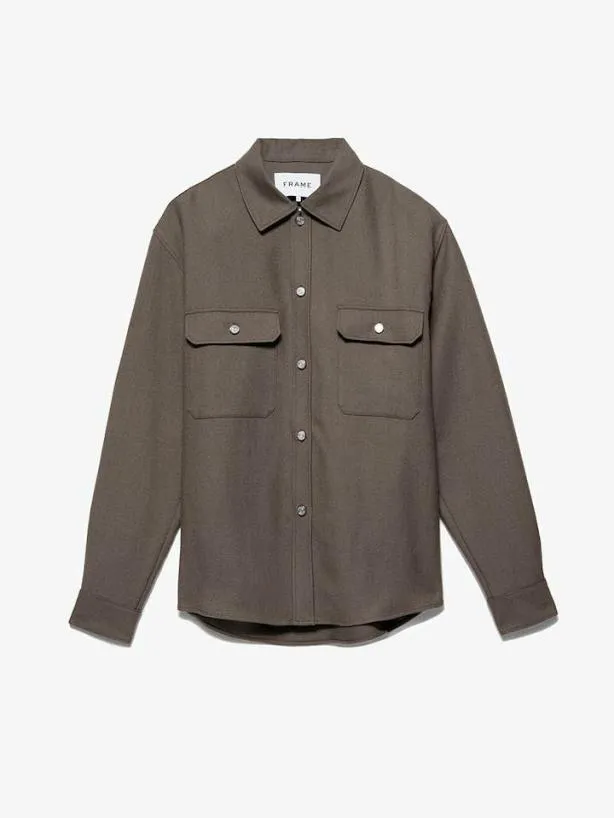 Frame Textured Overshirt In Smoke Wood Smoke Wood Men Shirts