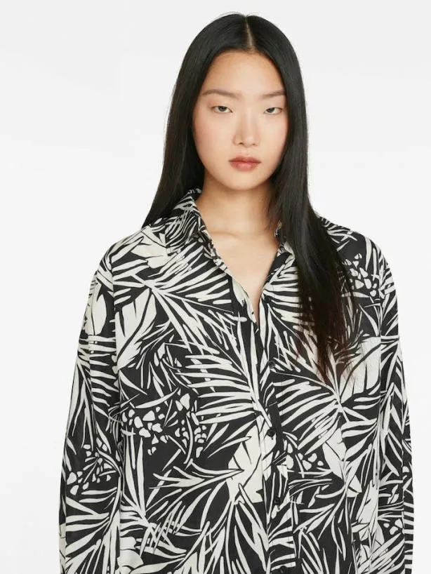 Frame The Oversized Shirt In Noir Multi Noir Multi Women Tops and Blouses Frame The Oversized Shirt In Noir Multi Noir Multi Women Tops and Blouses