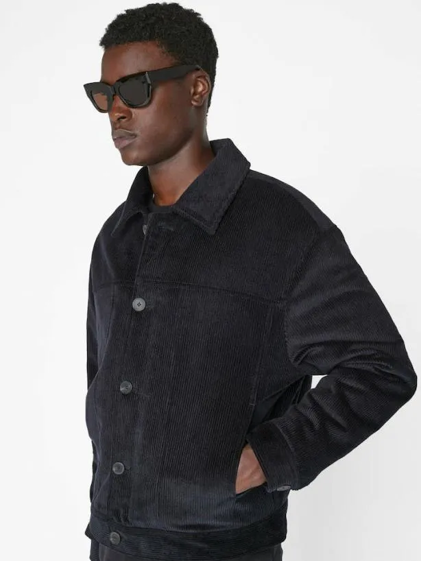 Frame Wide Wale Corduroy Trucker Jacket In Noir Noir Men Jackets and Coats Frame Wide Wale Corduroy Trucker Jacket In Noir Noir Men Jackets and Coats