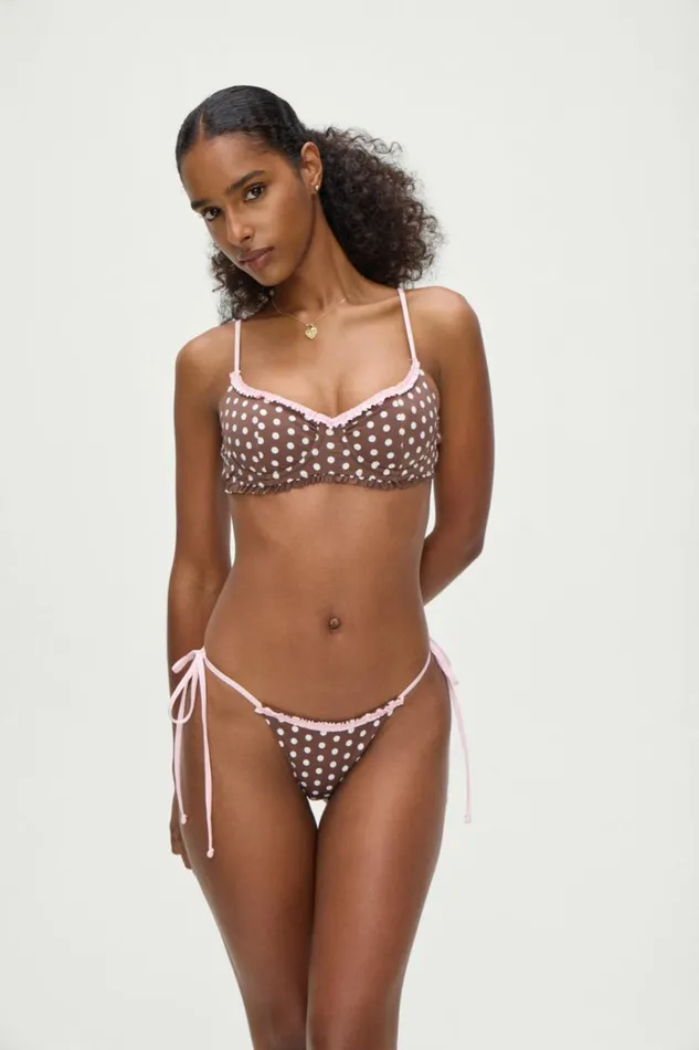 Frankies Bikinis Divine Skimpy String Bikini Bottom Cocoa Dot Women Bikinis