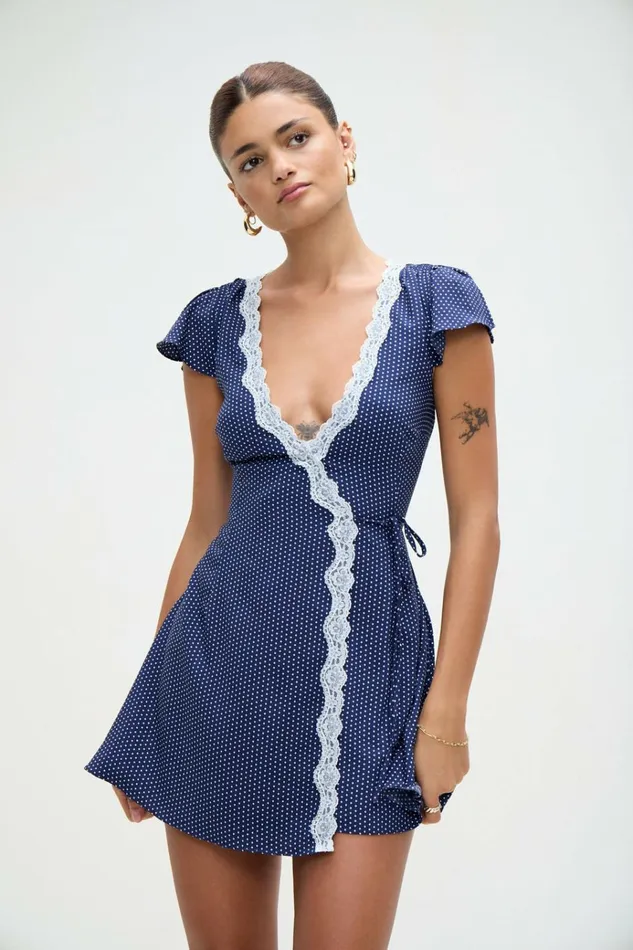 Frankies Bikinis Lucy Wrap Mini Dress Dotty Women Dresses