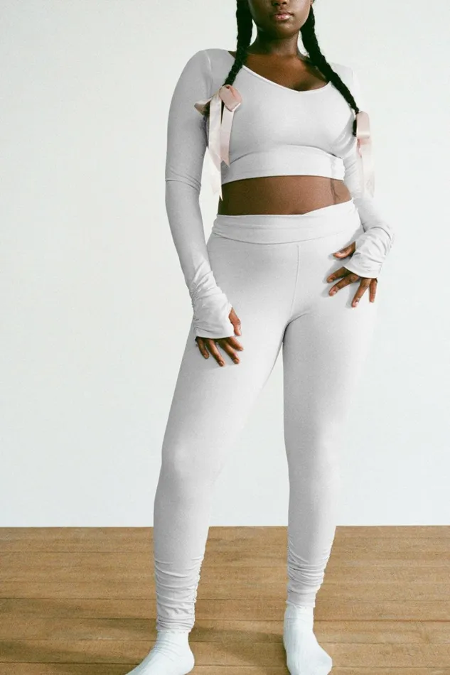 Frankies Bikinis Pointe High Waist Legging Icy Gray Women Active