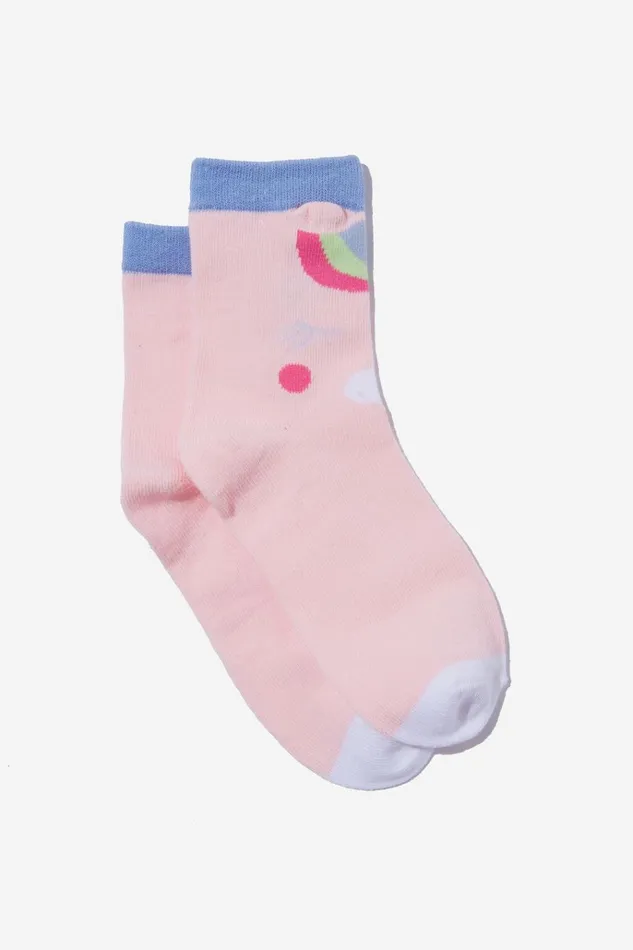 GirlsBoys Socks and Tights Cotton On Single Pack Crew Socks Crystal Pinkhorse Face GirlsBoys Socks and Tights Cotton On Single Pack Crew Socks Crystal Pinkhorse Face