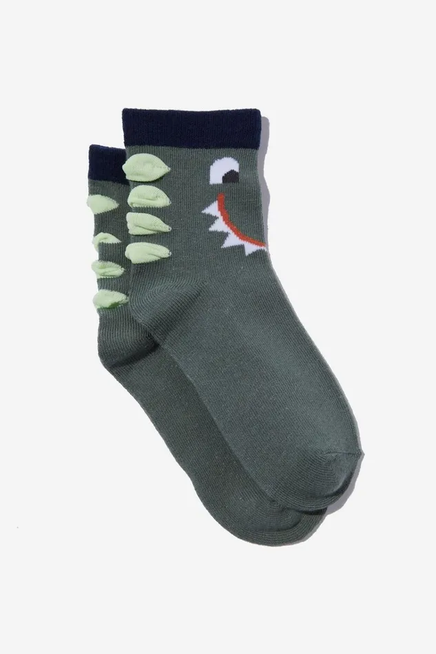 GirlsBoys Socks and Tights Cotton On Single Pack Crew Socks Swag Greendino Face GirlsBoys Socks and Tights Cotton On Single Pack Crew Socks Swag Greendino Face
