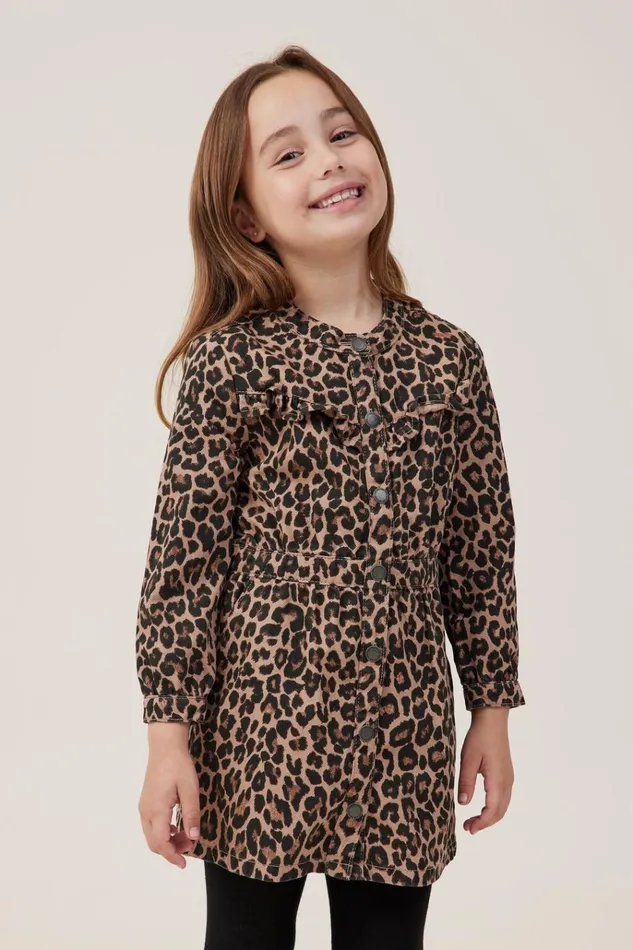 Girls Dresses Cotton On Maria Denim Dress Leopard Print