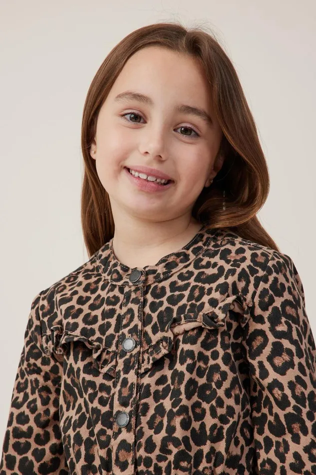 Girls Dresses Cotton On Maria Denim Dress Leopard Print