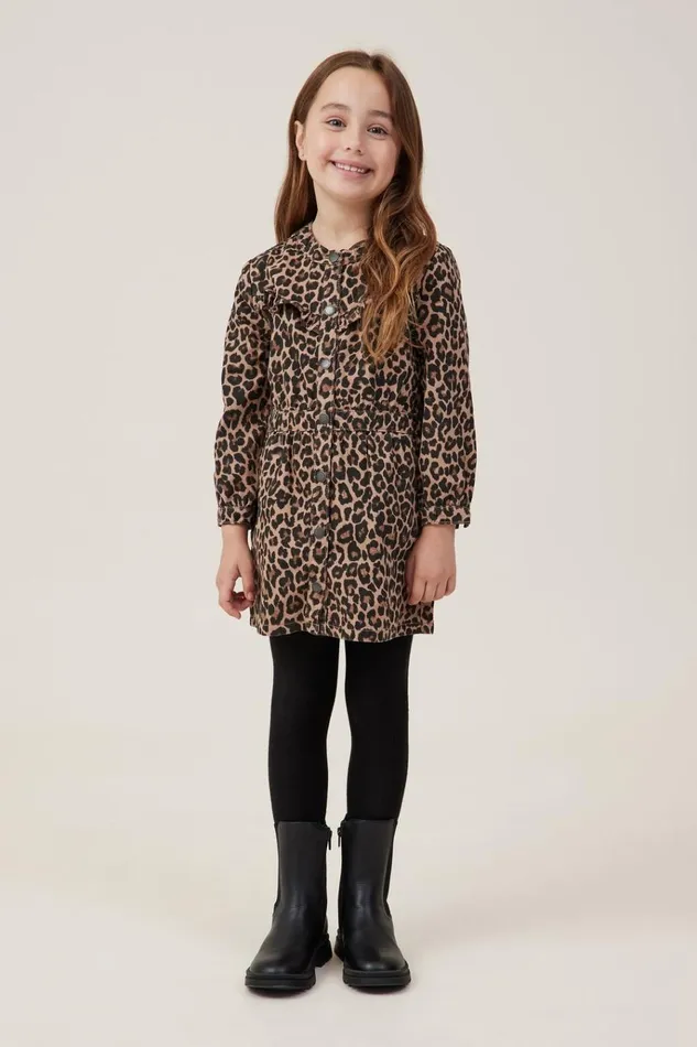 Girls Dresses Cotton On Maria Denim Dress Leopard Print